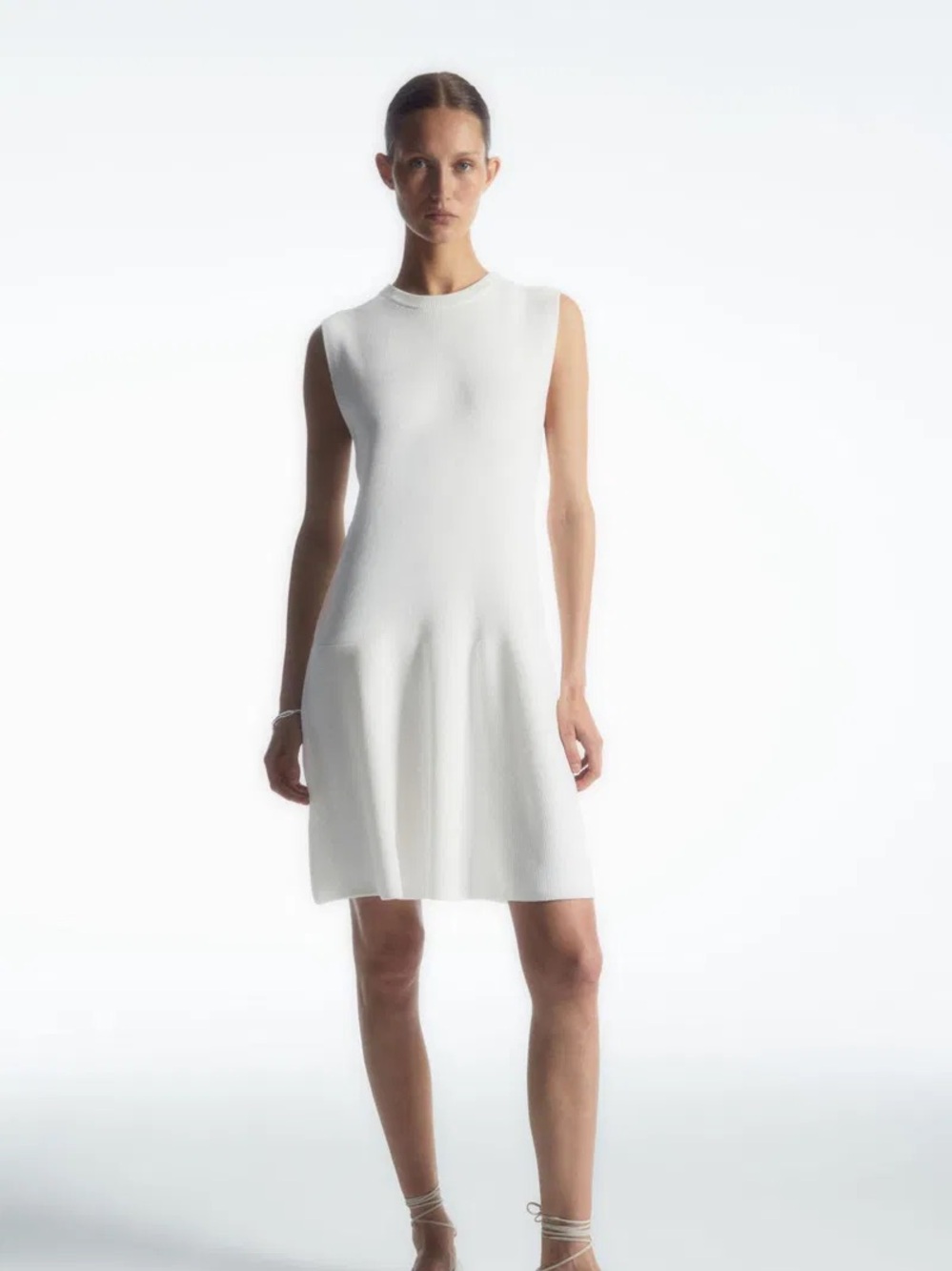 COS RIBBED-KNIT DROPPED-WAIST MINI DRESS SIZE SMALL
